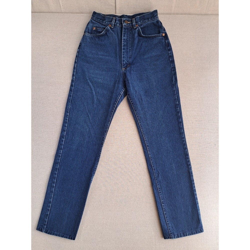 Vtg Lee Riders Jeans Womens 8 Blue Dark Wash Straight High Rise Waist USA W24.5"